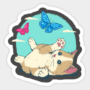 Cute cat play with butterfly Sticker